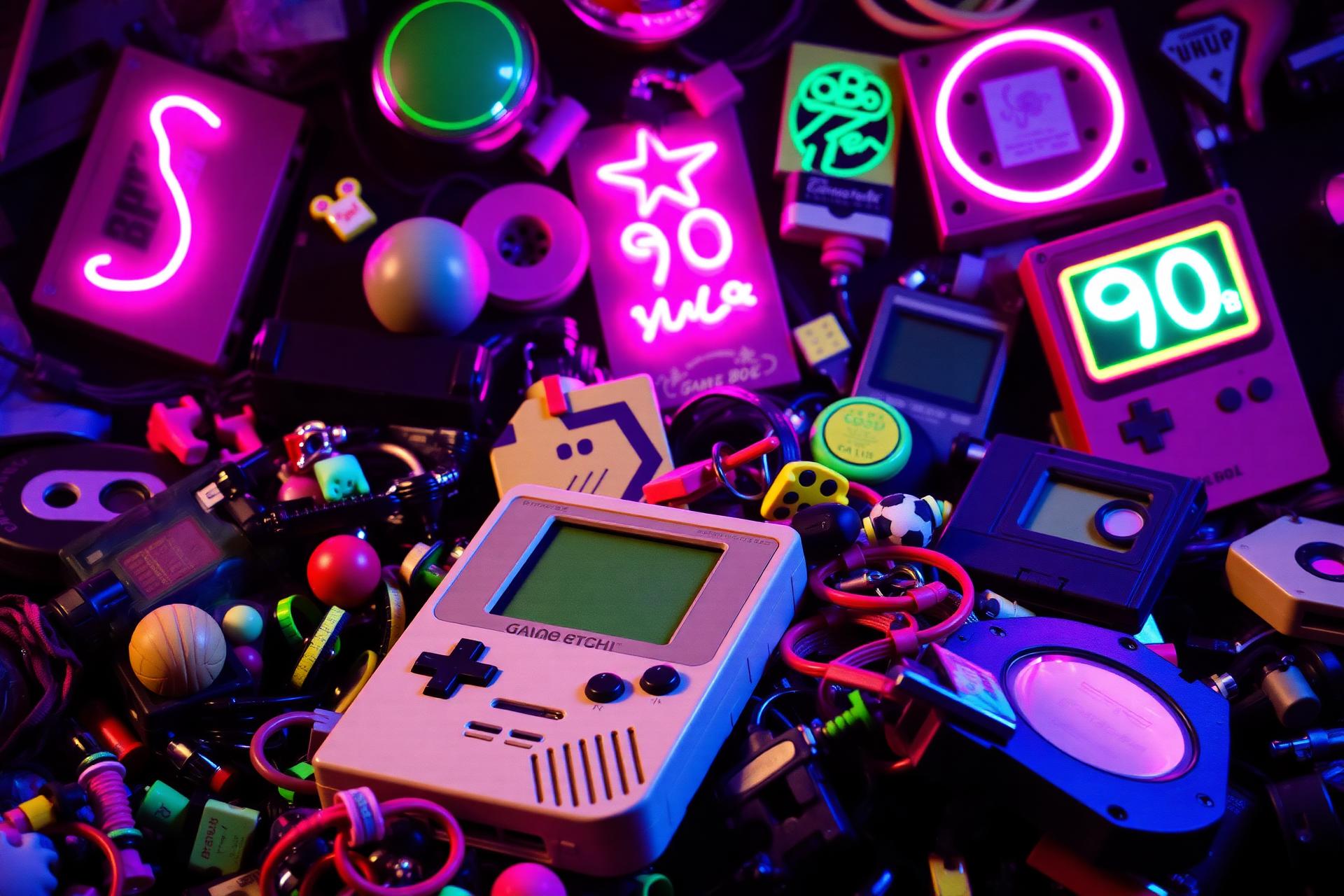 Jouets, cassettes et néons des années 90